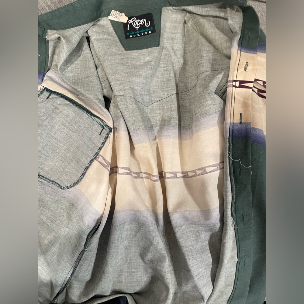 Vintage Roper Aztec Design Green Dress Shirt Long Sleeve Size Medium Men’s - Picture 14 of 16